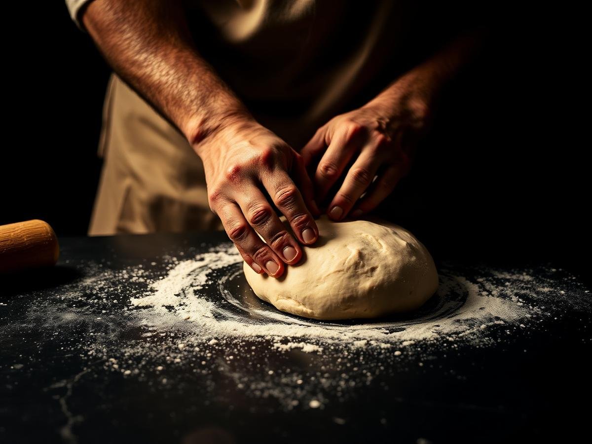 Baker kneading dough