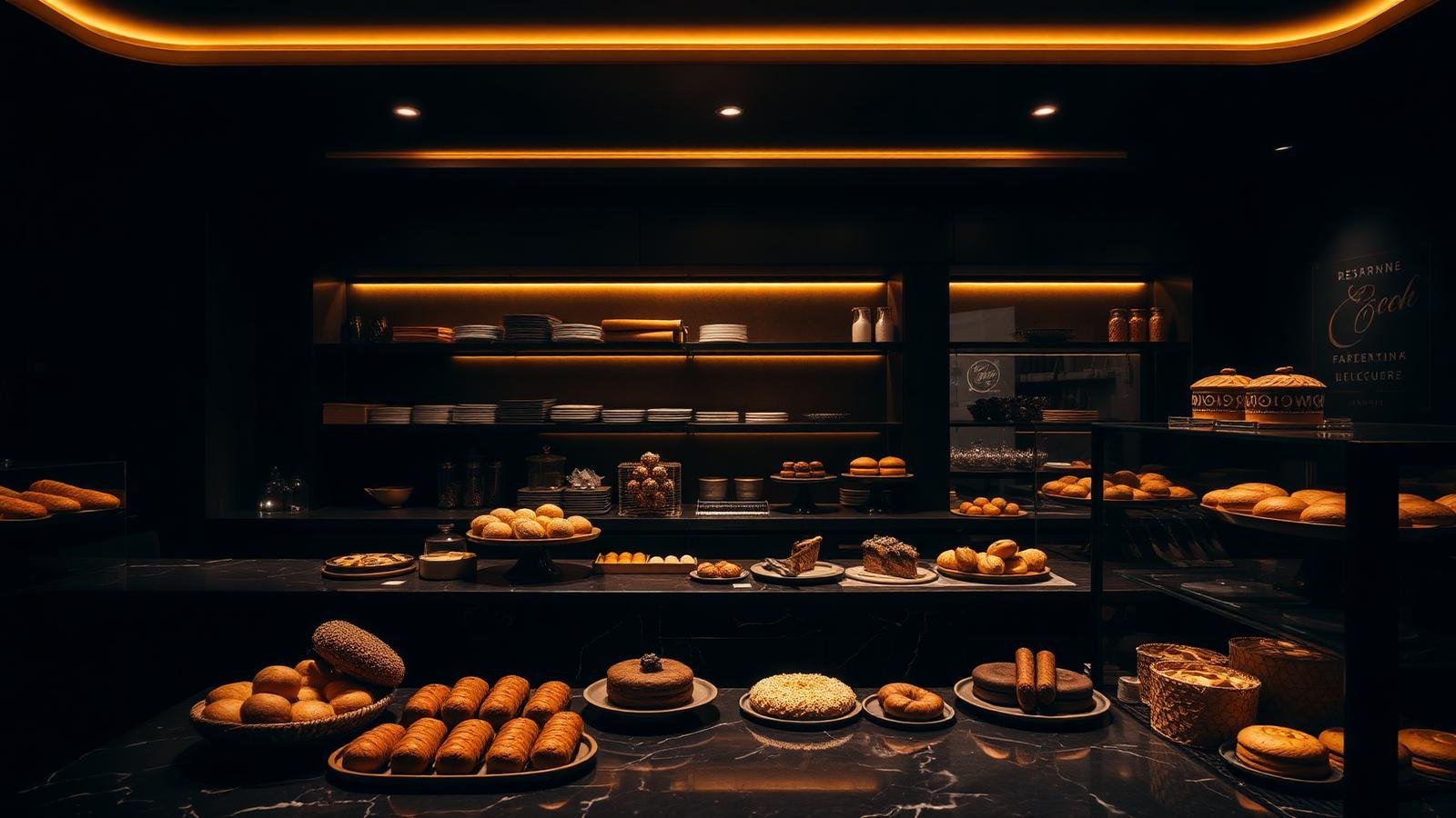The S.S. Bakery counter at night